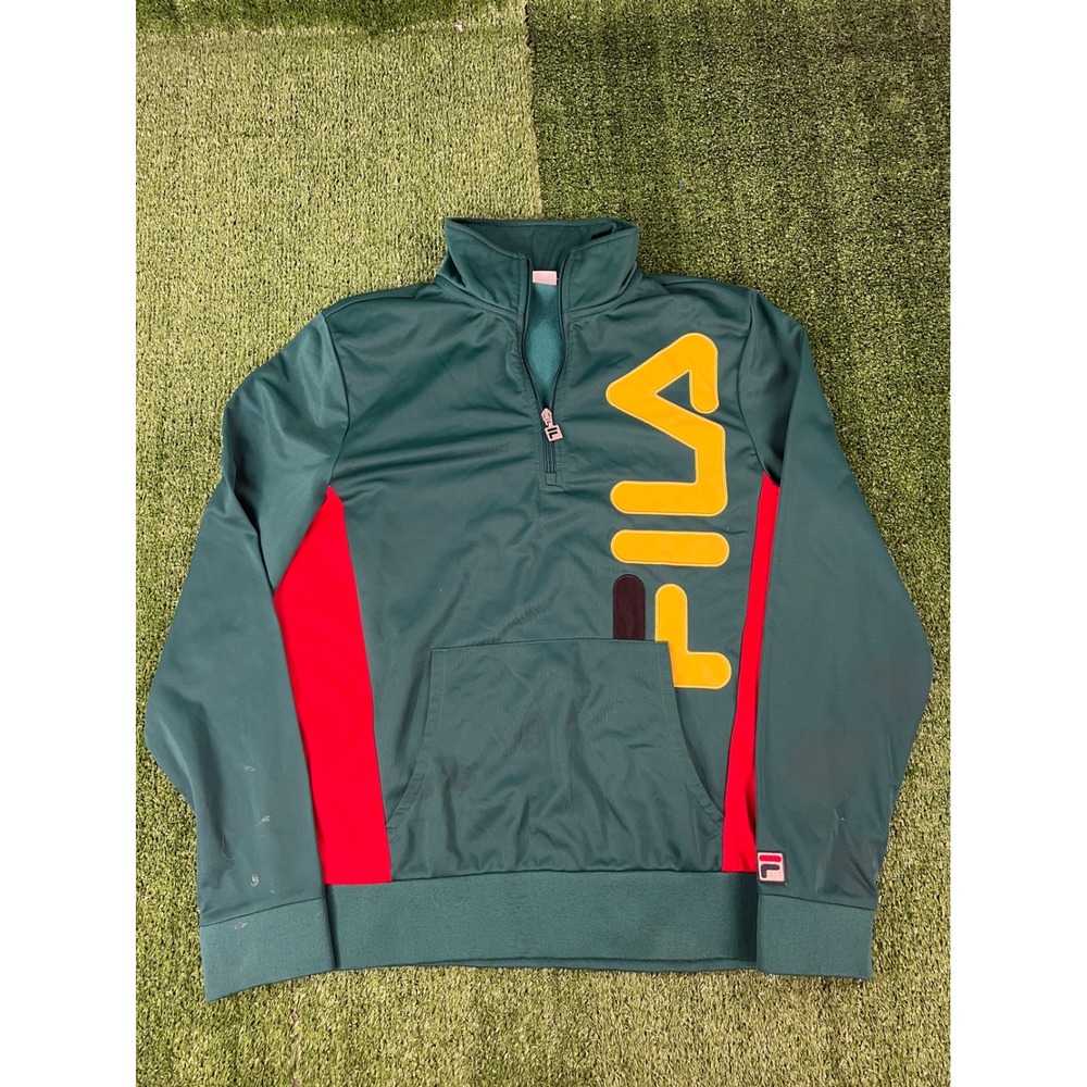 Fila Urban Outfitters Mens Medium Teal Red Colorblock Quarter Zip Pullover Logo